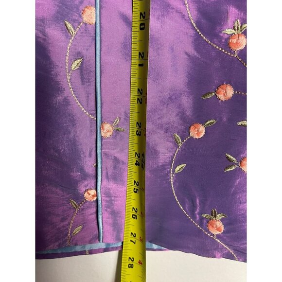 Wei Na Si Embroidery Embellished Frog Closures Iridescent Silk Jacket Purple 3XL - Picture 3 of 11